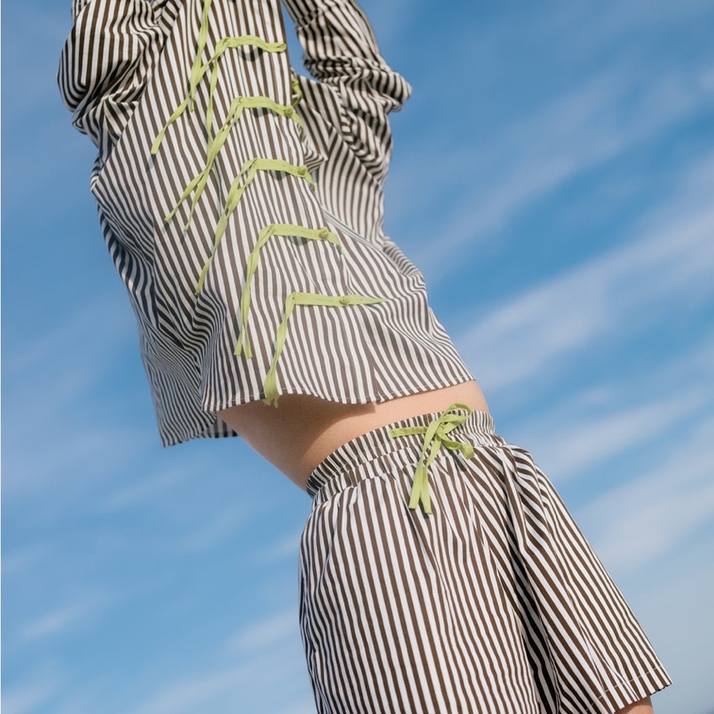 Striped Shirt and Shorts Set with Green Accents
